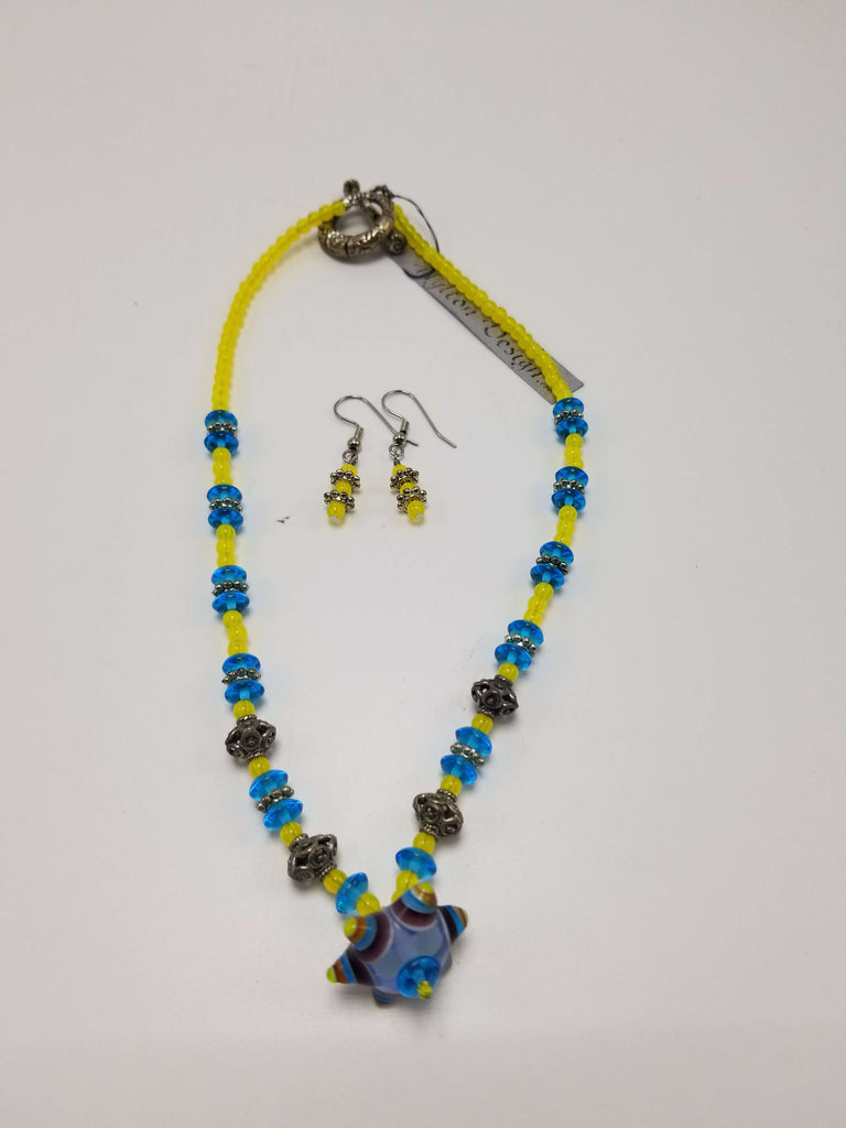 Handmade beaded necklace and earrings set
