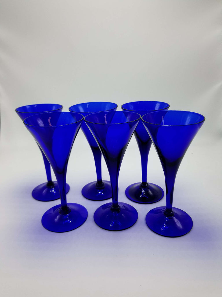 Set of 6 colbalt blue vintage glasses