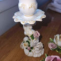 Vintage Dresden Porcelain Rose Candlestick Holders + Handarbeit  KSK Germany Porcelain 3" Roses.