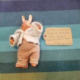 Vintage handmade Bisque Porcelain Peter Rabbit figurine by Beatrix Potter and book