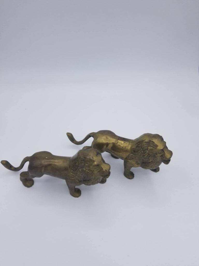 Two Brass Lion Figurines