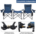 REDCAMP Double Folding Camping Chair with Detachable Table, Portable Reclining Camp Lawn Chairs with Footrest, Camping Loveseat Chair for Adults, Blue